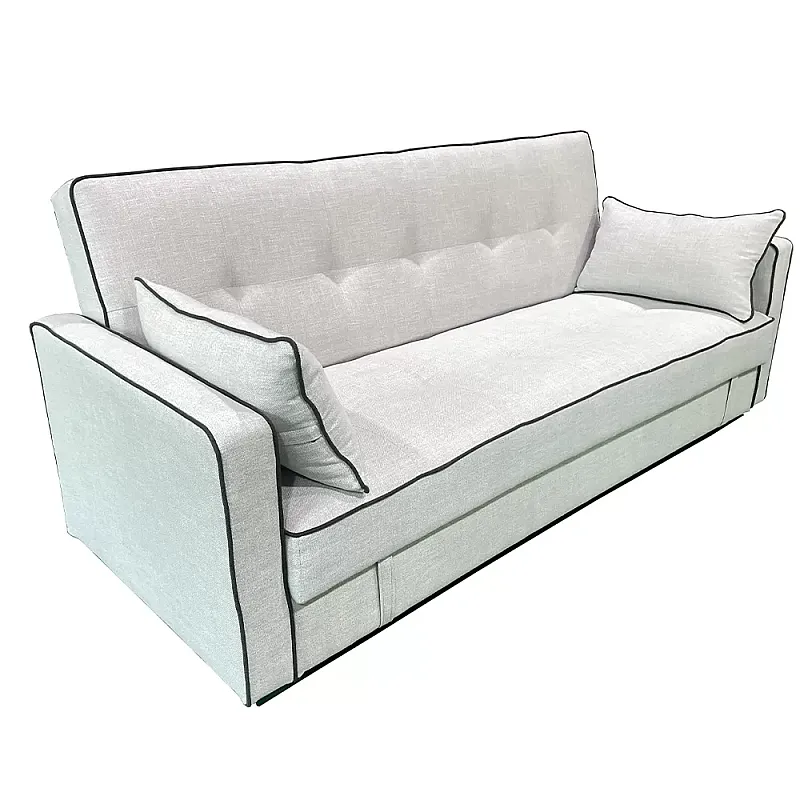 Canapea extensibila PRACTIC, 3 locuri, lada de depozitare, Click-Clack, SET C, 205 x 89 x 89 cm, stofa gri deschis cu bordura gri inchis, Smart Living Studio Casa