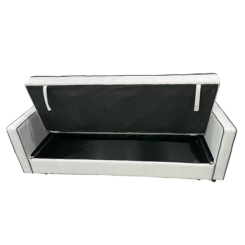 Canapea extensibila PRACTIC, 3 locuri, lada de depozitare, Click-Clack, SET C, 205 x 89 x 89 cm, stofa gri deschis cu bordura gri inchis, Smart Living Studio Casa