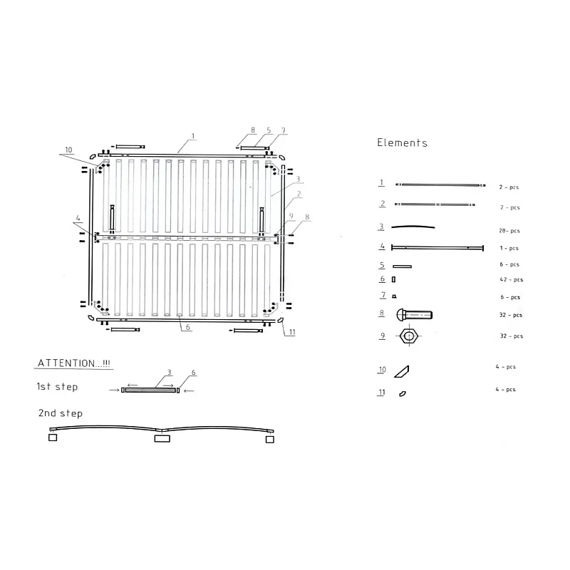 Somiera metalica fixa, cu 6 picioare, lamele fag 160 x 200 cm