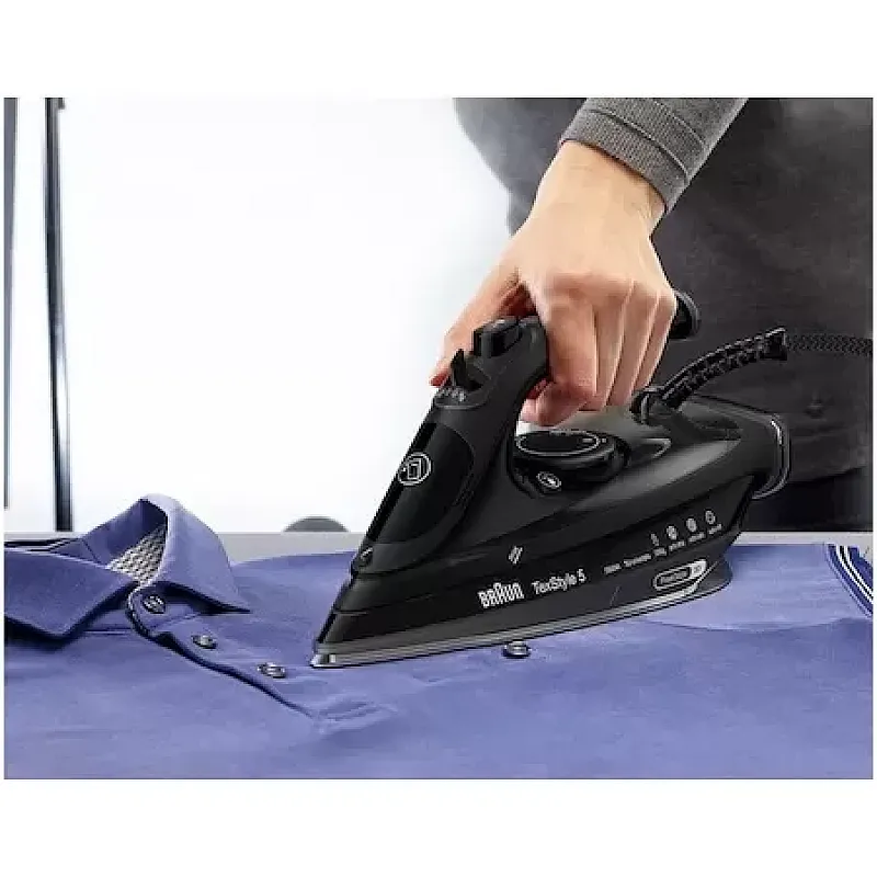 Fier de calcat Braun TexStyle 5 SI5088BK, 2800 W, abur variabil 50g/min, jet de abur 220g/min, rezervor 300 ml, tehnologie FreeGlide 3D, talpa EloxalPlus, Negru