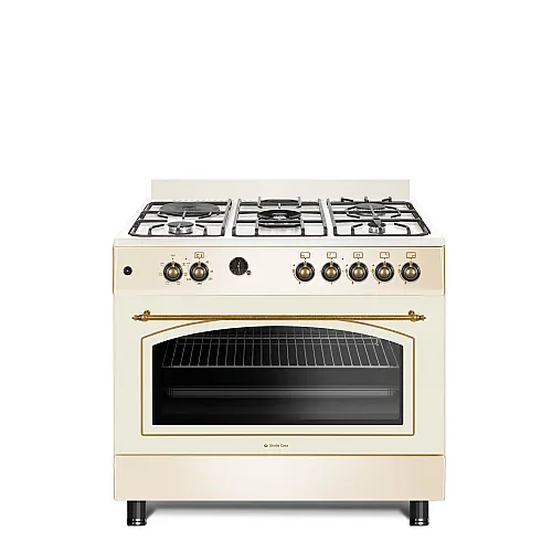 Aragaz Studio Casa, FE90/60 El Avena Rustic, 90 cm, Cuptor electric, 4 arzatoare gaz, din care unul Wok + 1 ochi electric, Rotisor, Grill, electric, Gratare fonta