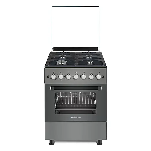 Aragaz Studio Casa Scala Graphite Grey 60 cm, 4 arzatoare gaz, Grill electric, Rotisor, Gratare fonta, Aprindere electrica, Clasa energetica A, Gri