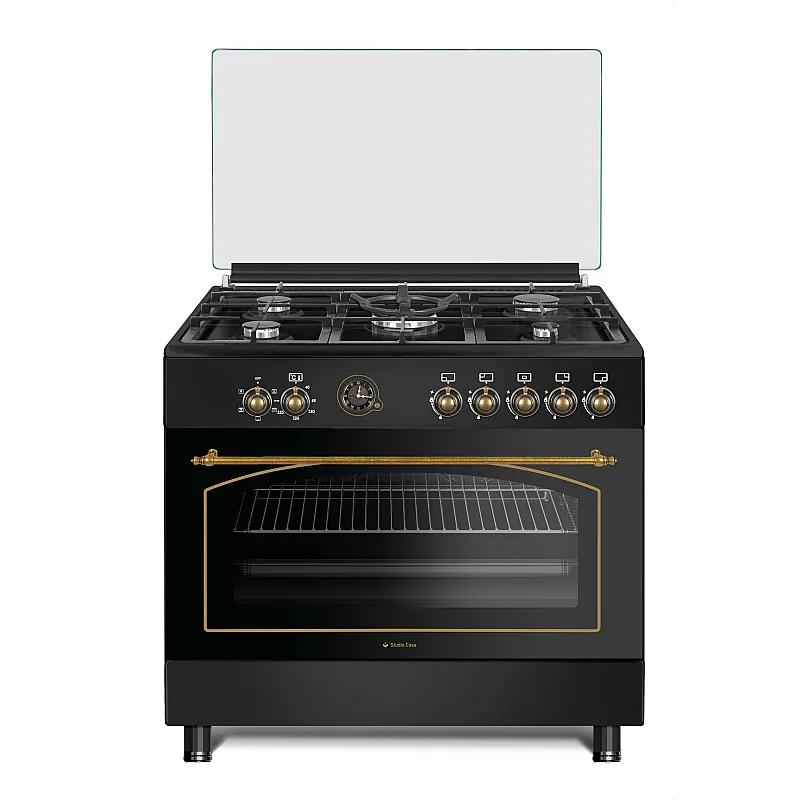 Aragaz rustic 5 arzatoare gaz, Negru, 90 cm, Ravena Antracit Studio Casa,  rotisor, cuptor electric, Gratare fonta - Studiocasa.ro