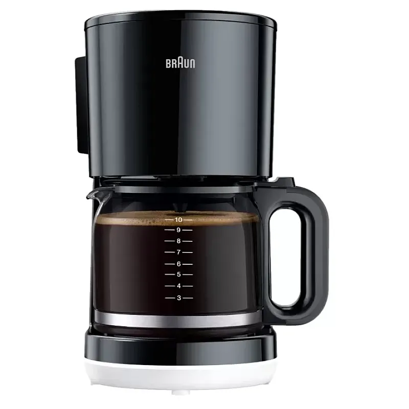Cafetieră BRAUN Breakfast1 KF1100BK, 1000W, 10 cești, Necesită filtru nr. 4, Sistem OptiBrew, Carafa Aroma, Oprire automată, Butoane iluminate, Neagră