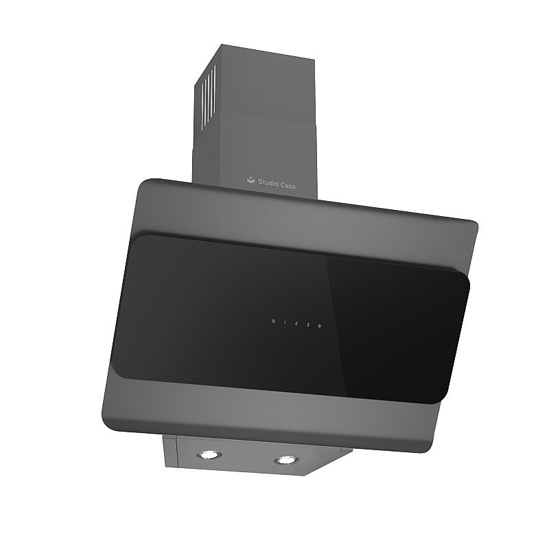 Hota decorativa Studio Casa Lenno Black, 60 cm, 1 Motor Tubo, Putere de absorbtie 400 m3/h, Metal si sticla neagra