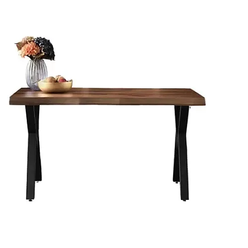 Masa living MILANO , Studio Casa, picioare incrucisate metalice si blat din lemn, 140 x 80 x 75 cm, Maro / Negru 