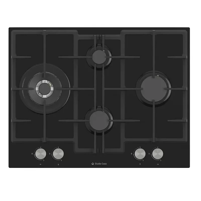 Pachet incorporabil Studio Casa Nero Bellagio, Cuptor electric, Plita gaz sticla neagra 70 cm si Hota telescopica neagra, 10 functii, 81 l, Grill, Rotisor, Ventilator, Autocuratare catalitica, Display Touch, Sticla neagra / Inox