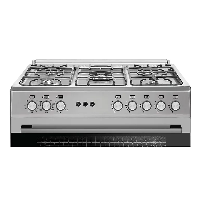 Aragaz gaz  90 cm Prato Inox Studio Casa, 5 zone de gatit, Gaz, Wok, Cuptor gaz,  Rotisor, Timer digital, Grill electric, Gratar fonta,  Aprindere electrica, Clasa energetica A, Inox - Studiocasa.ro