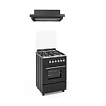 Pachet aragaz clasic 4 arzatoare gaz Studio Casa Duo Marco , Cuptor gaz, 57 x 57 cm, Rotisor, Ventilator, Grill gaz si Hota telescopica Studio Casa Wind Turbo Black - Studiocasa.ro