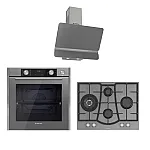 Pachet incorporabil Studio Casa Plane Elegance Aqua Cooking, Cuptor electric sticla gri, Plita gaz 70 cm sticla gri, Hota decorativa sticla gri, 10 functii, Grill, Rotisor, Coacere asistata cu abur, Sticla gri / Inox