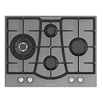 Plita gaz incorporabila Studio Casa Elegance Grey, 70 cm, 4 arzatoare gaz, Wok, Aprindere electrica, Gratare fonta, Valve de siguranta, Sticla gri