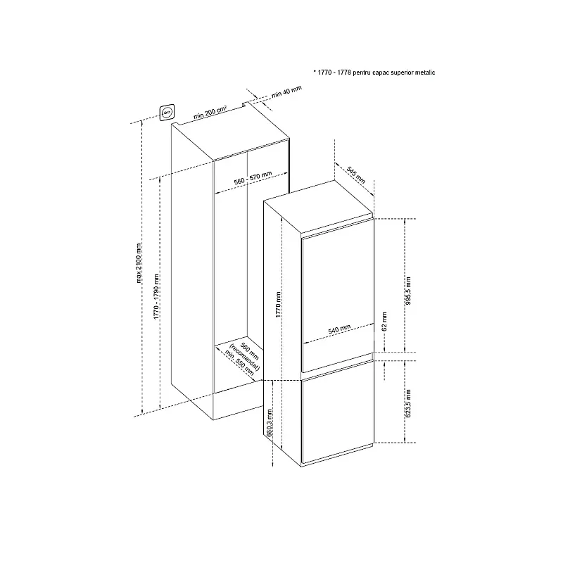 Combina frigorifica incorporabila Studio Casa SC 2764 Less Frost, 251 l, H 177 cm, Termostat, Alb