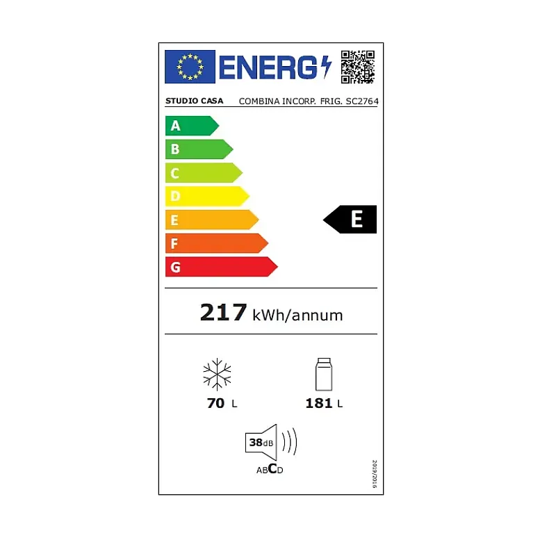 Combina frigorifica incorporabila Studio Casa SC 2764 Less Frost, 251 l, H 177 cm, Termostat, Alb