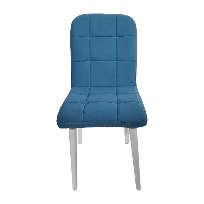Scaun Retro Smart Living Studio Casa , Cu spatar , TAPITAT , cadru lemn alb + Material Textil Albastru
