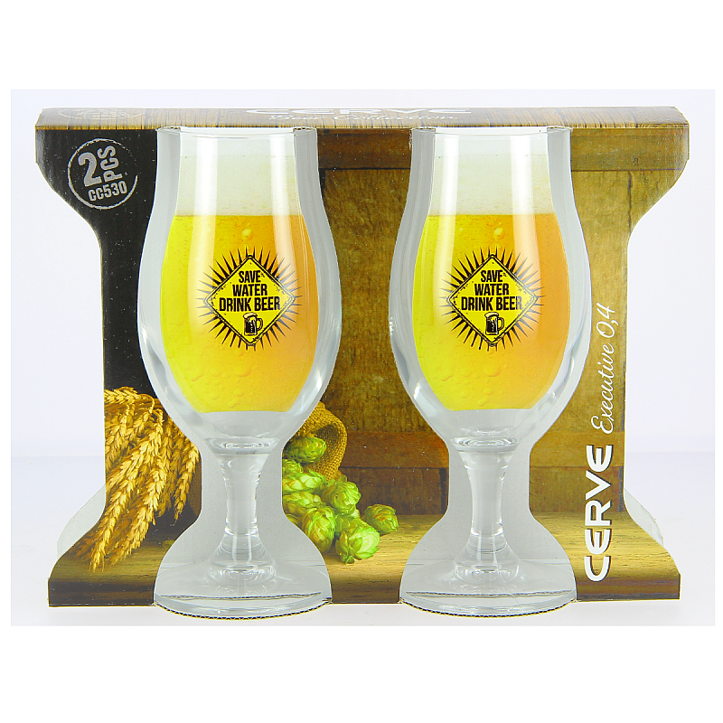 Set 2 Pahare de Bere Save Water Drink Beer, Cerve, Sticla decorata, 400 ml