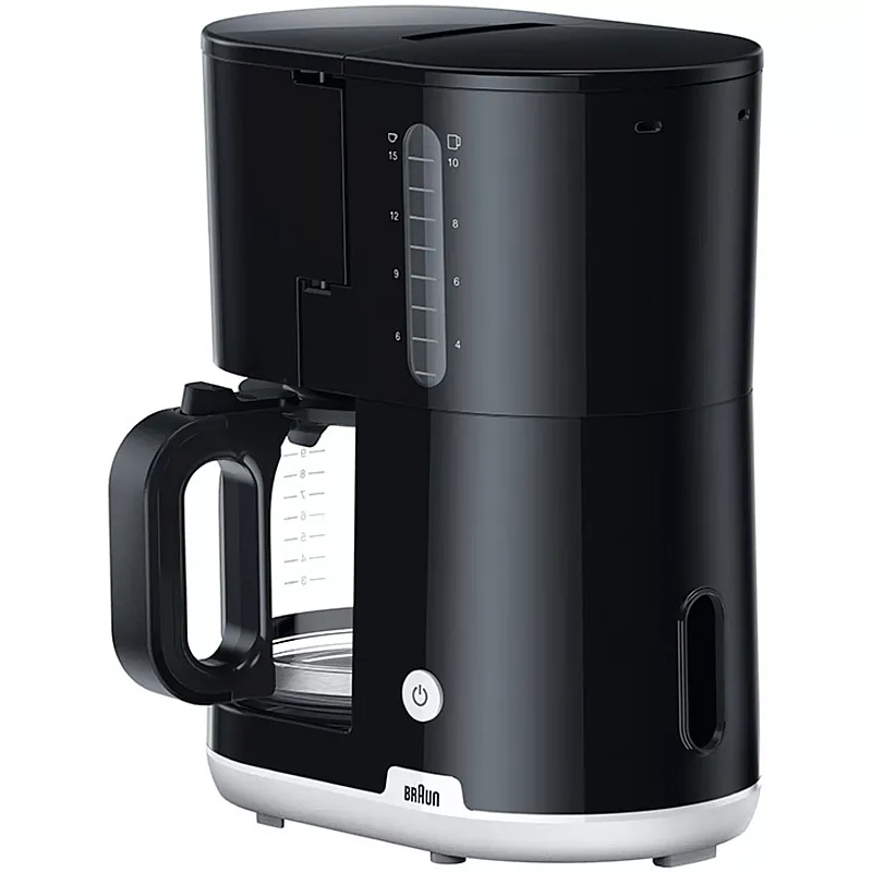 Cafetieră BRAUN Breakfast1 KF1100BK, 1000W, 10 cești, Necesită filtru nr. 4, Sistem OptiBrew, Carafa Aroma, Oprire automată, Butoane iluminate, Neagră