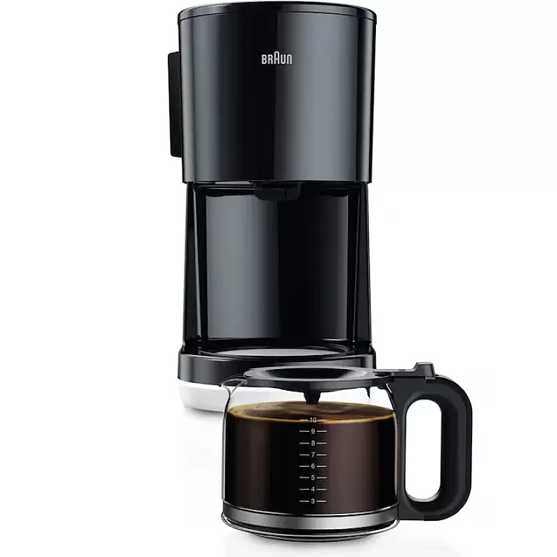 Cafetieră BRAUN Breakfast1 KF1100BK, 1000W, 10 cești, Necesită filtru nr. 4, Sistem OptiBrew, Carafa Aroma, Oprire automată, Butoane iluminate, Neagră