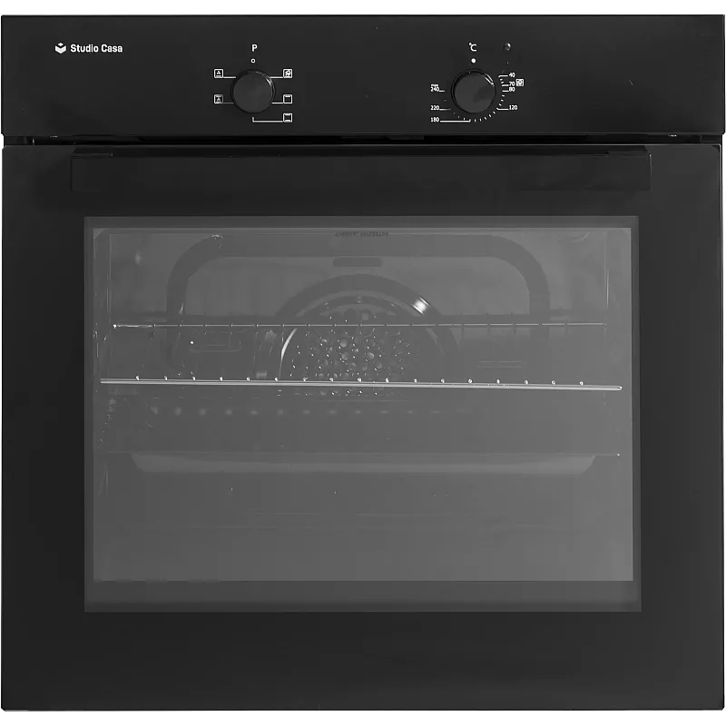 Pachet  incorporabil cuptor electric, plita gaz si hota telescopica front sticla neagra,  City Black Studio Casa, 56 l, Clasa energetica A, 6 functii, 4 arzatoare gaz, Negru