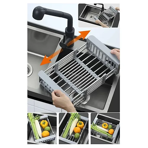 Cos multifunctional din oțel inoxidabil pentru uscat vase de bucătărie, legume, Studio Casa, 47cm x 22.5cm