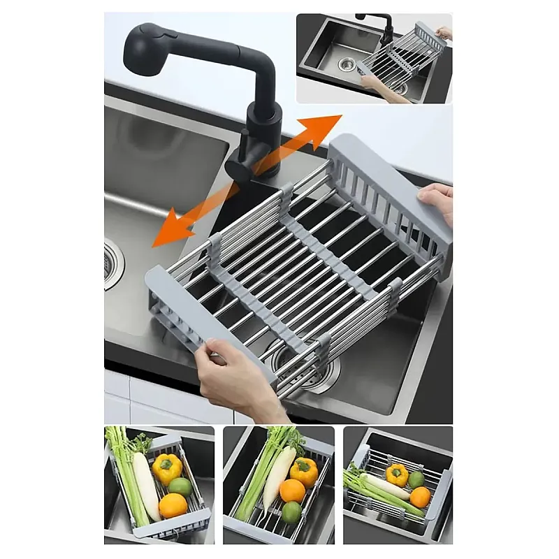 Cos multifunctional din oțel inoxidabil pentru uscat vase de bucătărie, legume, Studio Casa, 47.5cm x 22.5cm - Studiocasa.ro