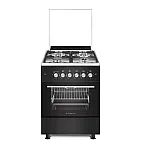 Pachet aragaz clasic 4 arzatoare gaz Studio Casa Glam Marco si, Cuptor gaz, 57 x 57 cm, Rotisor, Ventilator, Grill gaz, Aprindere electrica, Gratare fonta, Negru, Hota decorativa sticla neagra - Studiocasa.ro