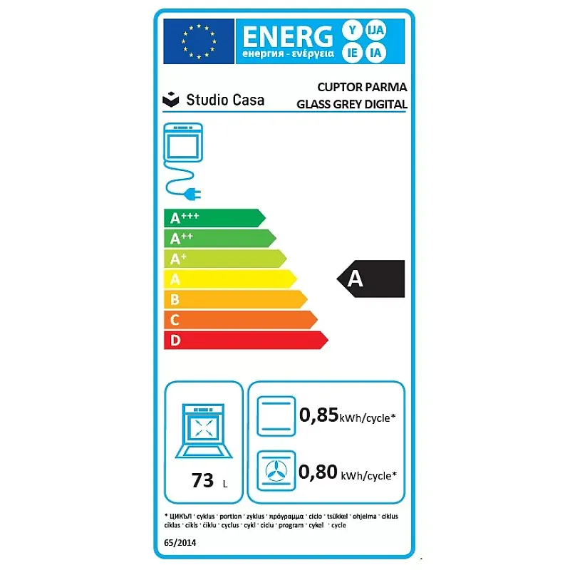 Cuptor electric incorporabil Studio Casa FE660 Parma Glass Grey, 6 functii, Ventilator, Display Touch control, Timer digital, Sticla gri