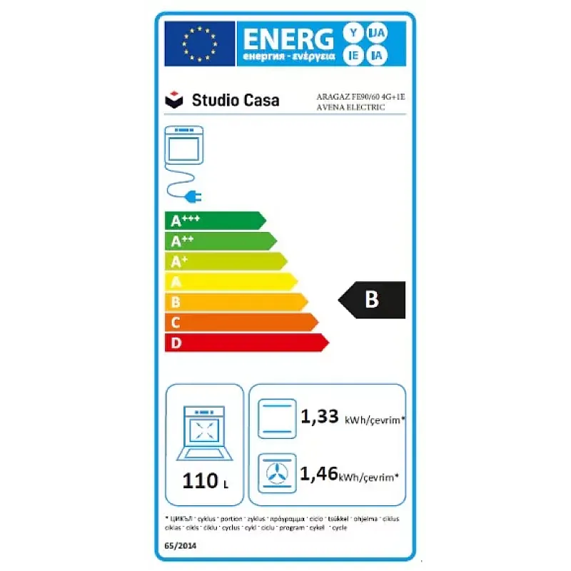 Aragaz Studio Casa, FE90/60 El Avena Rustic, 90 cm, Cuptor electric, 4 arzatoare gaz, din care unul Wok + 1 ochi electric, Rotisor, Grill, electric, Gratare fonta