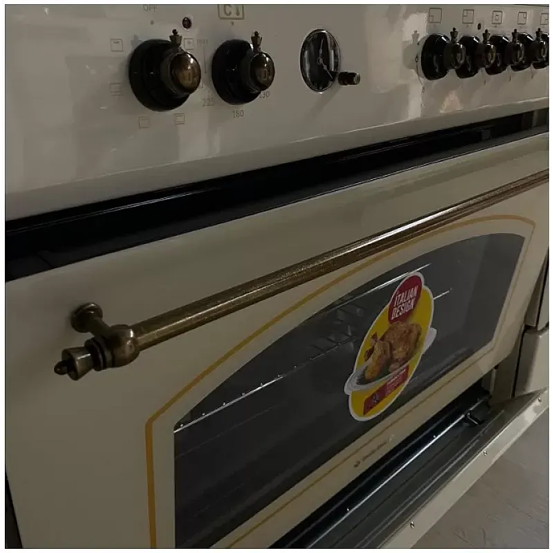 Aragaz Studio Casa, FE90/60 El Avena Rustic, 90 cm, Cuptor electric, 4 arzatoare gaz, din care unul Wok + 1 ochi electric, Rotisor, Grill, electric, Gratare fonta