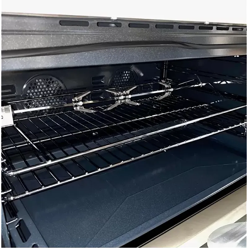 Aragaz Studio Casa, FE90/60 El Avena Rustic, 90 cm, Cuptor electric, 4 arzatoare gaz, din care unul Wok + 1 ochi electric, Rotisor, Grill, electric, Gratare fonta