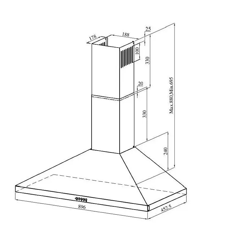 Hota decorativa cu design rustic Tosca Turbo 90 cm Studio Casa, Putere de absorbtie 648 m3/h, Negru