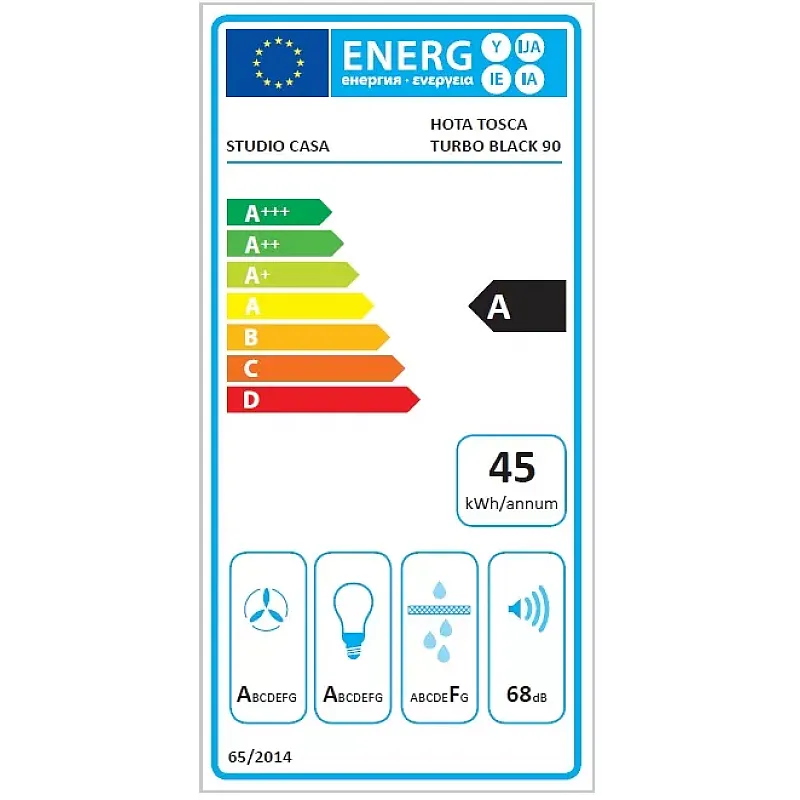 Hota decorativa cu design rustic Tosca Turbo 90 cm Studio Casa, Putere de absorbtie 648 m3/h, Negru