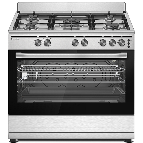 Aragaz clasic 5 arzatoare gaz, cuptor gaz, 90x60 cm, Studio Casa, GRAND CUCINA GC90 New, Inox, Grill, WOK, Rotisor, clasa energetica A, Gratare Fonta
