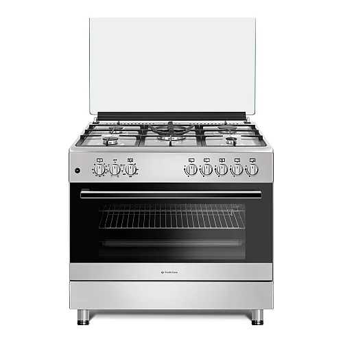 Aragaz mixt 5 arzatoare gaz, Cuptor electric, 90x60cm, Studio Casa, FE90/60 Multifunctional, Grill electric, Rotisor, 2 ventilatoare, Aprindere electrica, Inox