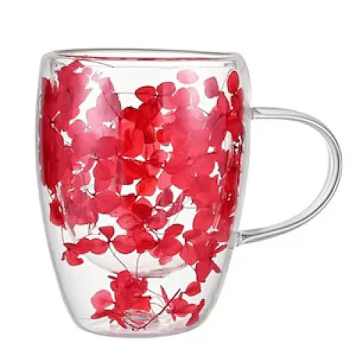 Cana Cafea si Ceai cu Perete Dublu, cu Flori Uscate, 350ml