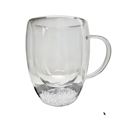 Cana din sticla cu perete dublu, cristale, 350 ml, transparenta