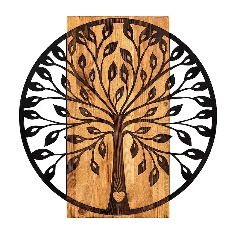 Decoratiune de perete Deco Art, Lemn si metal, 56 x 57.5 cm, Maro nuc/Negru - Studiocasa.ro