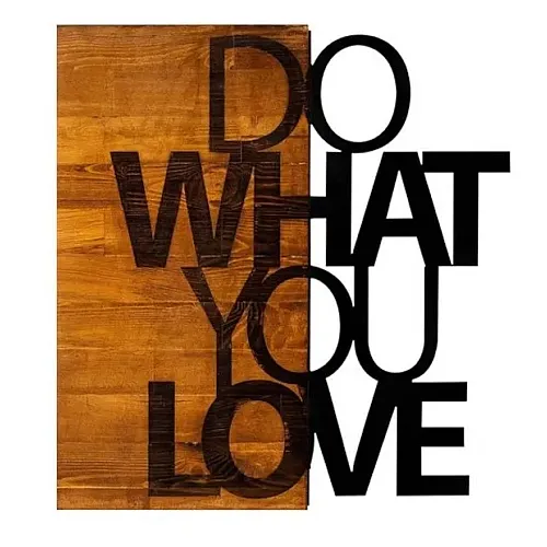 Decoratiune de perete Deco Art, Lemn si metal, Design mesaj, 54 x 57.5 cm, Maro nuc/Negru