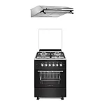 Pachet Aragaz clasic 4 arzatoare gaz Studio Casa Marco Cuptor gaz, 57 x 57 cm si Hota clasica 60 cm, 2 motoare, Rotisor, Ventilator, Grill gaz, Aprindere electrica, Gratare fonta, Negru - Studiocasa.ro