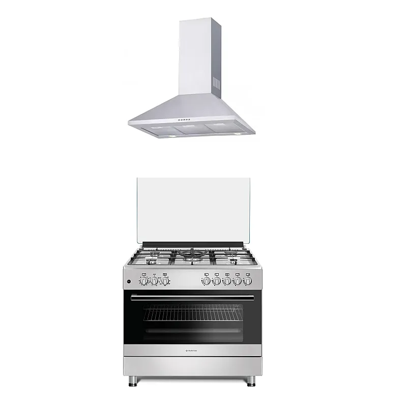Pachet Aragaz mixt 5 arzatoare gaz, Cuptor electric, 90x60cm, Studio Casa, FE90/60 Multifunctional + Hota Decorativa 90 Cm, Kaminox90, 1 Motor Turbo , Studio Casa