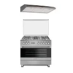 Pachet Aragaz pe gaz 90 cm Prato Inox Studio Casa, 5 zone de gatit si Hota Clasica 90 cm Inox, Gaz, Wok, Rotisor, Timer mecanic, Grill electric, Gratar fonta, Dubla ventilatie coacere, Inox - Studiocasa.ro