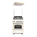 Pachet Aragaz rustic 4 arzatoare gaz, Cuptor pe gaz, 60x60cm, Studio Casa SIERRA VIVA , Rotisor, Grill gaz, Ventilatie Turbo + Hota incorporabila telescopica, 60 cm, Studio Casa Lean Retro - Studiocasa.ro