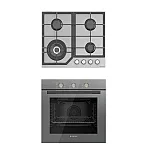 Pachet cuptor electric incorporabil si plita gaz Duo Parma Glass Classic Grey Studio Casa, 6 functii, Ventilator, Timer mecanic, Sticla gri