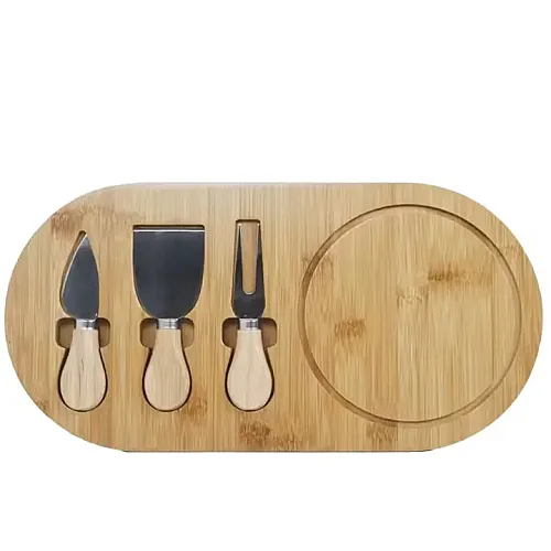 Set platou de branzeturi cu 3 ustensile pentru servire, 36 x 18 x 1.5 cm, din lemn 