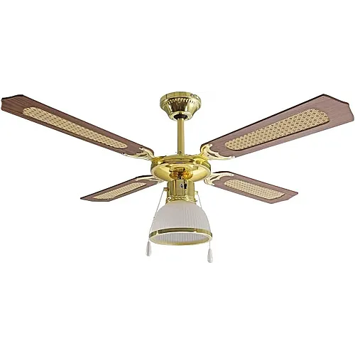 Ventilator de tavan cu 4 pale cu lumină - lemn/paie de Viena - 3 viteze, control prin șnur și diametru 107 cm,  AR5A107D ARDES