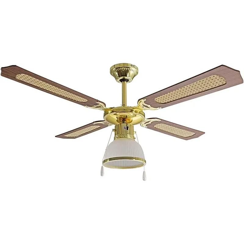 Ventilator de tavan cu 4 pale cu lumină - lemn/paie de Viena - 3 viteze, control prin șnur și diametru 107 cm,  AR5A107D ARDES - Studiocasa.ro