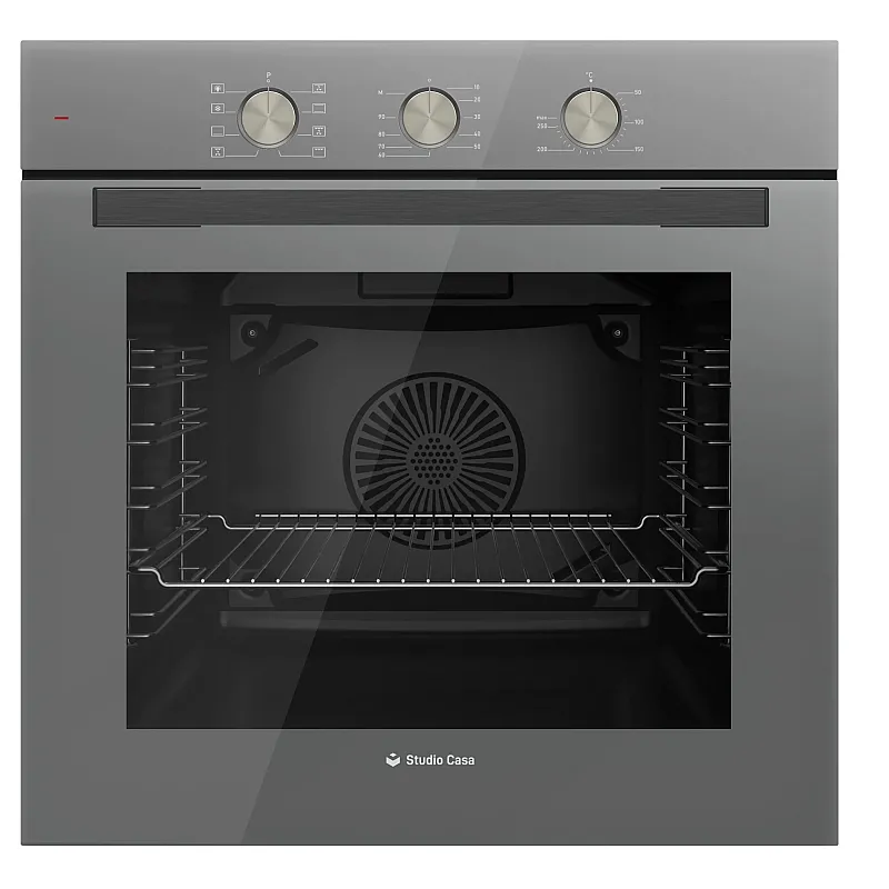 Pachet cuptor electric incorporabil si plita gaz Duo Parma Glass Classic Grey Studio Casa, 6 functii, Ventilator, Timer mecanic, Sticla gri