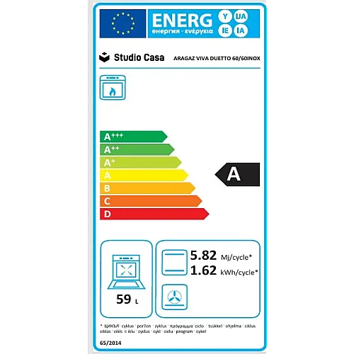 Aragaz mixt 4 arzatoare gaz, 2 cuptoare: Cuptor electric + Cuptor gaz, 60x60cm, Studio Casa  VIVA DUETTO 60/60 INOX cm, Aprindere electrica, Inox/ Sticla neagra