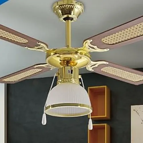 Ventilator de tavan cu 4 pale cu lumină - lemn/paie de Viena - 3 viteze, control prin șnur și diametru 107 cm,  AR5A107D ARDES