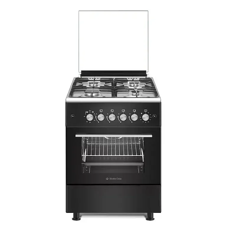 Pachet Aragaz clasic 4 arzatoare gaz Studio Casa Marco Cuptor gaz, 57 x 57 cm si Hota clasica 60 cm, 2 motoare, Rotisor, Ventilator, Grill gaz, Aprindere electrica, Gratare fonta, Negru - Studiocasa.ro