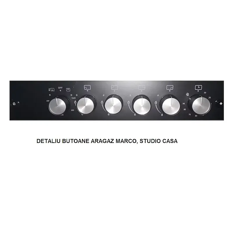 Pachet Aragaz clasic 4 arzatoare gaz Studio Casa Marco Cuptor gaz, 57 x 57 cm si Hota clasica 60 cm, 2 motoare, Rotisor, Ventilator, Grill gaz, Aprindere electrica, Gratare fonta, Negru - Studiocasa.ro